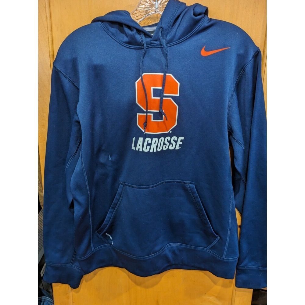 Nike Lacrosse Hoodie Mens Small Club Fleece Navy Hooded Sweater Pullover FLAW - Picture 1 of 3